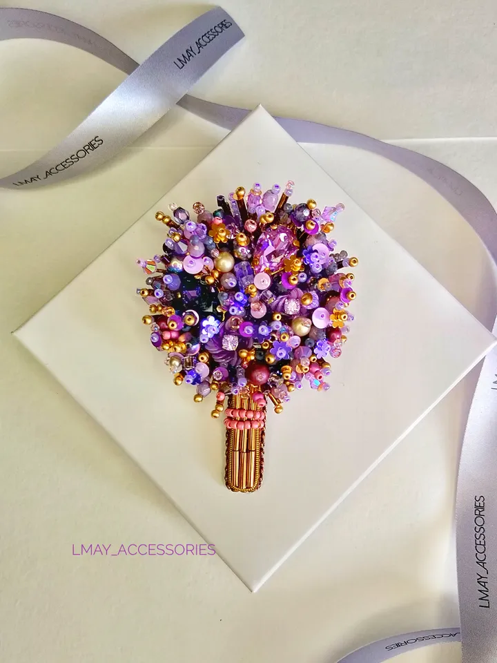 Brooch Bouquet, beaded brooch, flower embroidered, gift ideas