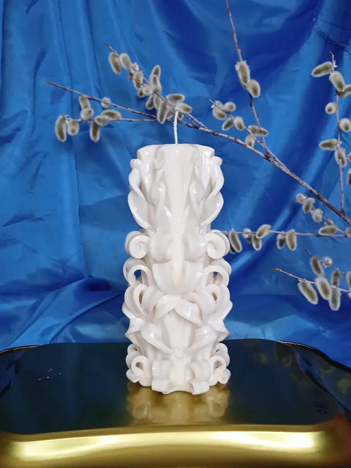 Carved candle set, Large candle height is 8 inches, two thin candles height is 9.8 inches