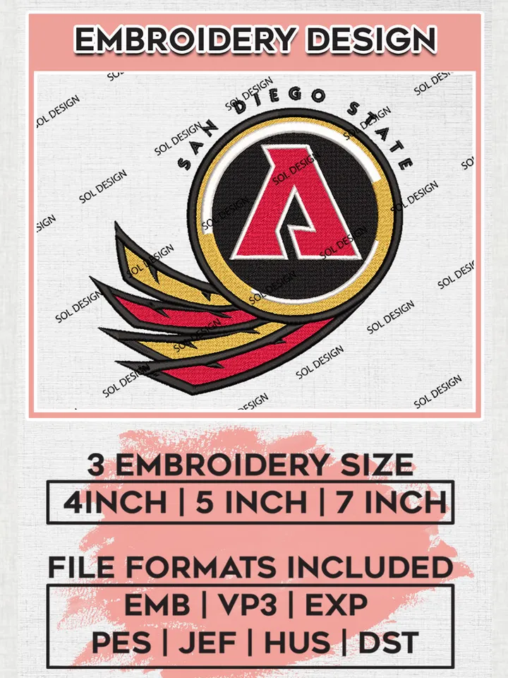San Diego State Aztecs NCAA Team Logo embroidery designs, NCAA San Diego State Aztecs Logo Machine embroidery files, NCAA Team Logo embroidery designs, NCAA Game Day Machine embroidery designs, Digital Download