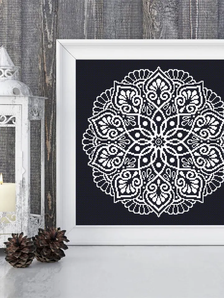 Easy mandala cross stitch pattern download PDF Simple mandala digital Monochrome cross stitch floral sampler Modern cross stitch chart #M159