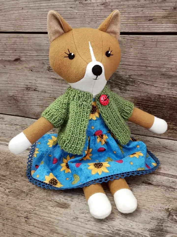 Red dog girl, handmade stuffed toy, wool plush puppy doll, soft toy