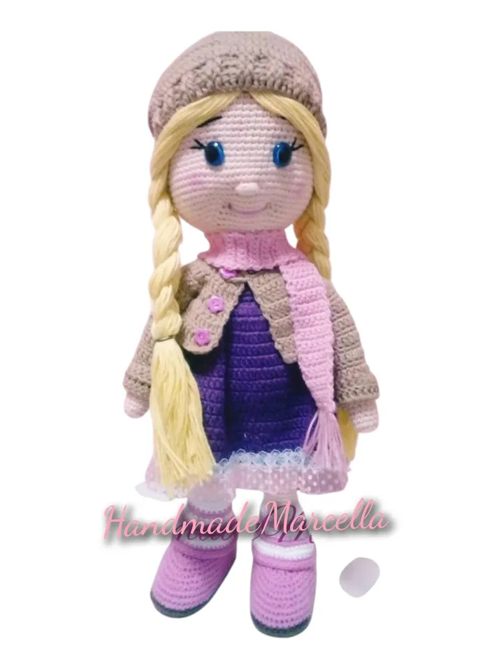 Large Crochet Doll β 38 cm Handmade Amigurumi β Big Doll with Hat & Scarf β Blonde Braided Hair β Gift for Girls β Cotton Yarn