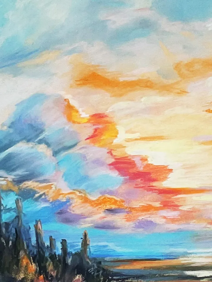 Original Red Sky Landscape Painting – 12x16 Pastel Artwork on Pastelmat by IrenFfantasyArt
