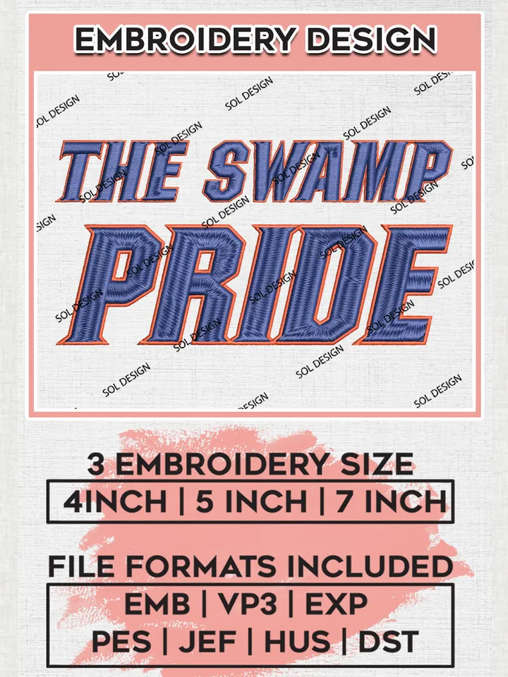 NCAA The Swamp Pride Team Logo Embroidery Design Files, NCAA Florida Gators Machine Embroidery, NCAA Teams, 3 sizes, NCAA Machine embroidery designs, Digital Download