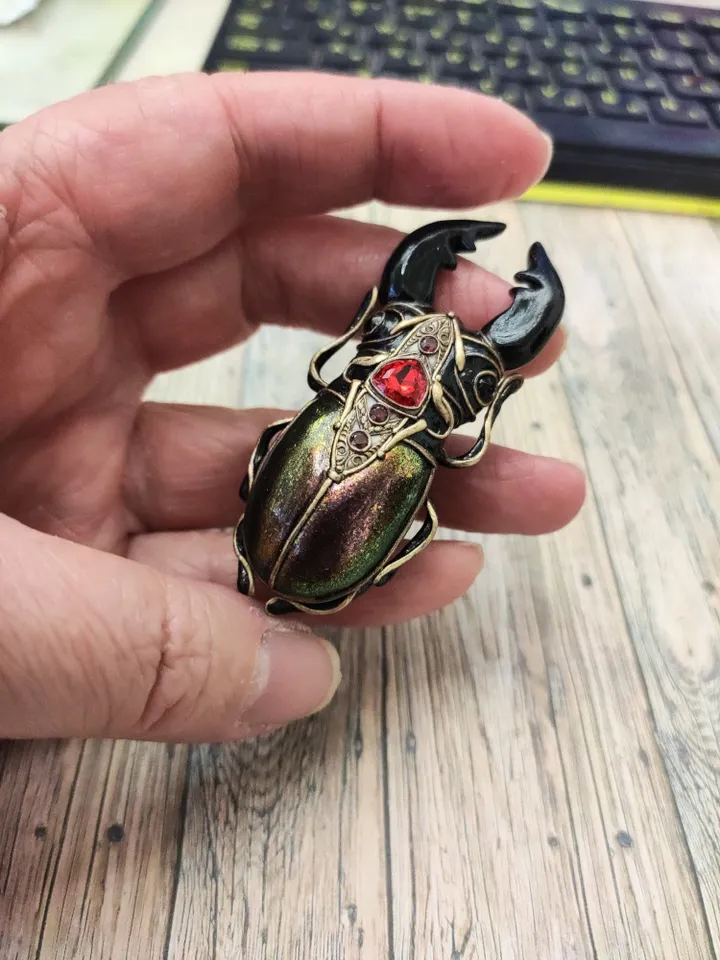 Stag Beetle, Big Beetle, Beetle Brooch, Green Beetle, Insect brooch