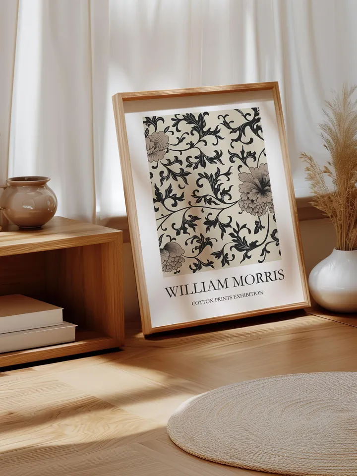William Morris Monochrome Print Vintage Textile Poster Museum Style Home Decor Interior Pattern Digital Download Gift Classic Black White