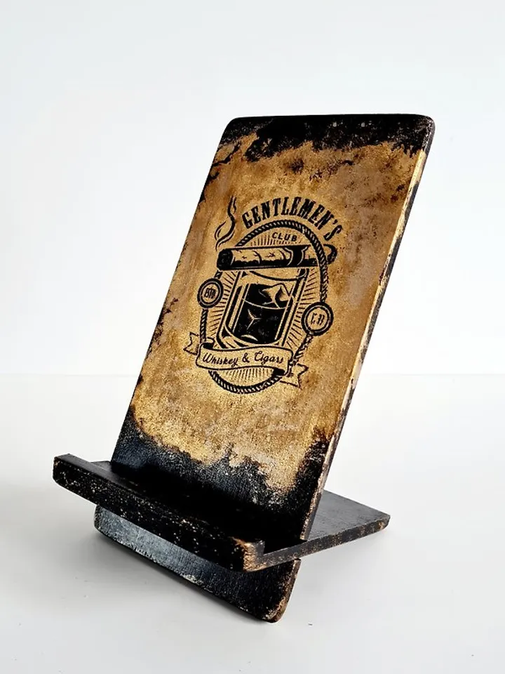 Craft Phone holder for desk Cell phone stand for man Black and gold phone stand