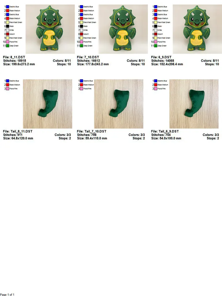 Dragon Stuffed Toy In The Hoop ITH Pattern plush Toy digital design for Machine Embroidery