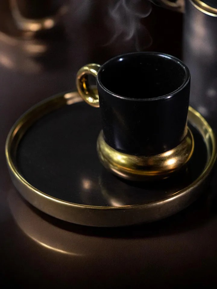 Black And Gold Luxury 12 Pieces Tea Cups And Saucers | Black and Gold Tea Cups | Elegant 12-Pieces Tea Cups