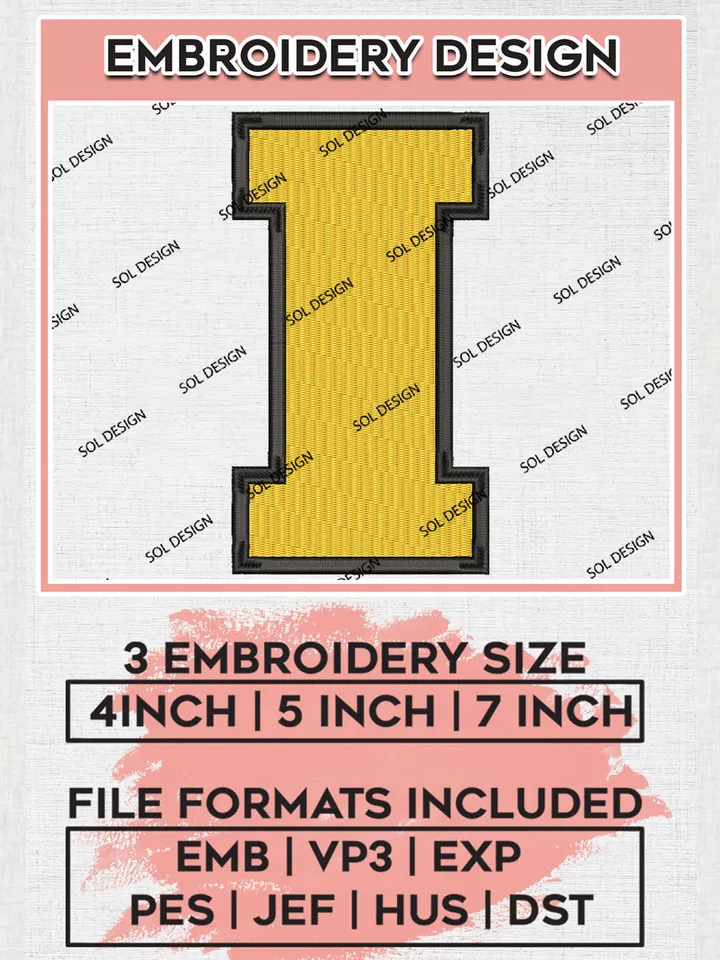 NCAA Iowa Hawkeyes College Team Letter Logo Embroidery Design Files, NCAA Iowa Hawkeyes Machine Embroidery, NCAA Teams, 3 sizes, NCAA Machine embroidery designs, Digital Download
