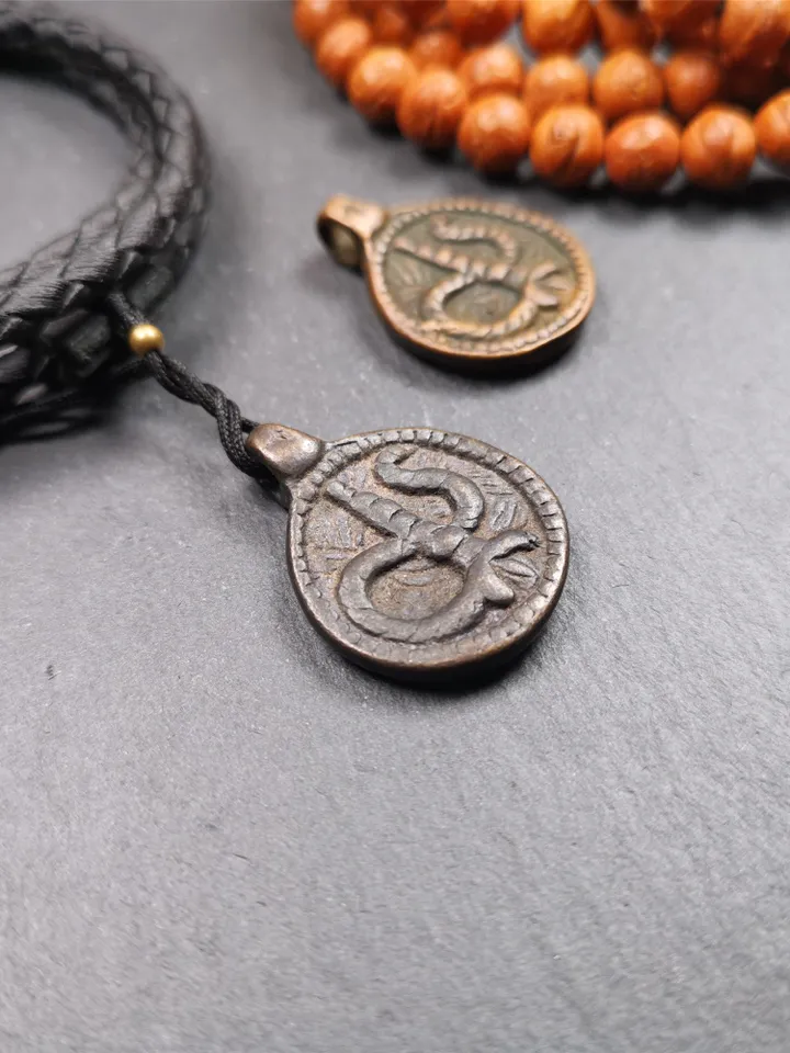 Gandhanra Handmade Tibetan Buddhist Amulet Pendant,Rod of Asclepius,Snake Stick, Made of Brass,0.87&quot;