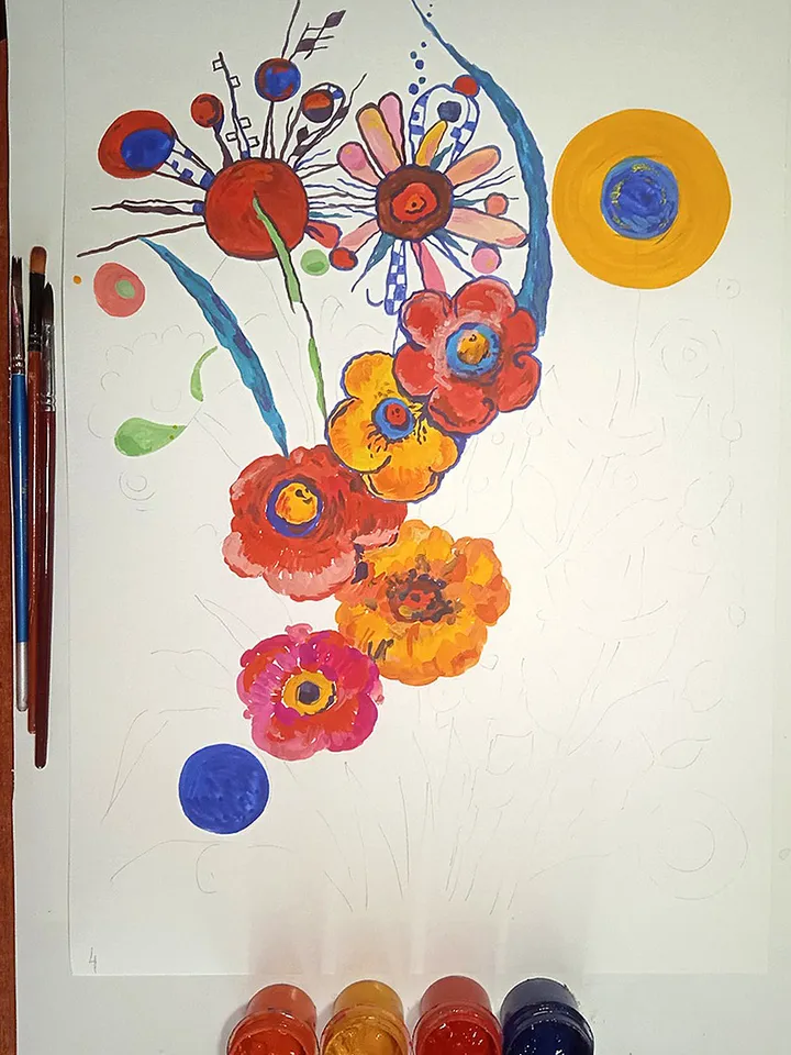 Kandinsky Flowers Style Abstract Original Art Floral Artwork Kandinsky Painting 16.5 by 11.5 Above Sofa Art by TatianaArtShop