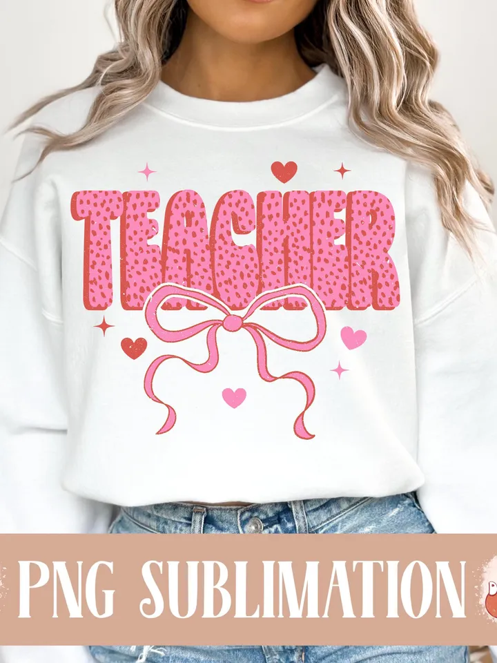 Valentine Teacher coquette png, Valentines png, Pink Bow png, Pink Teacher png, Retro Valentines png, Teacher Valentines, Gift for Teacher