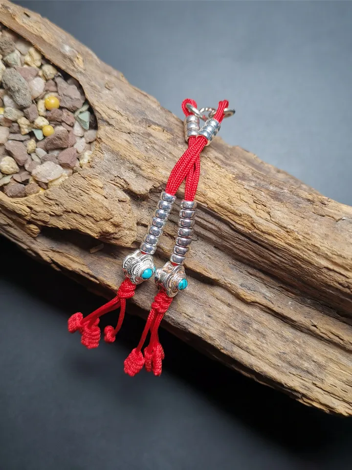 Gandhanra Handmade Tibetan Sterling Silver Mala Counters,inlaid Turquoise,Prayer Bead Counters,Mini Size 4mm,fit for 6-12mm Mala