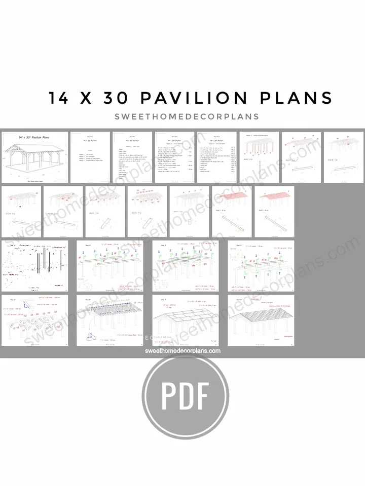 Diy 14 x 30 Gable Pavilion Plans pdf. Carport plans. Patio pavilion plans. Wooden outdoor gazebo plans. Backyard pergola plans for outdoor