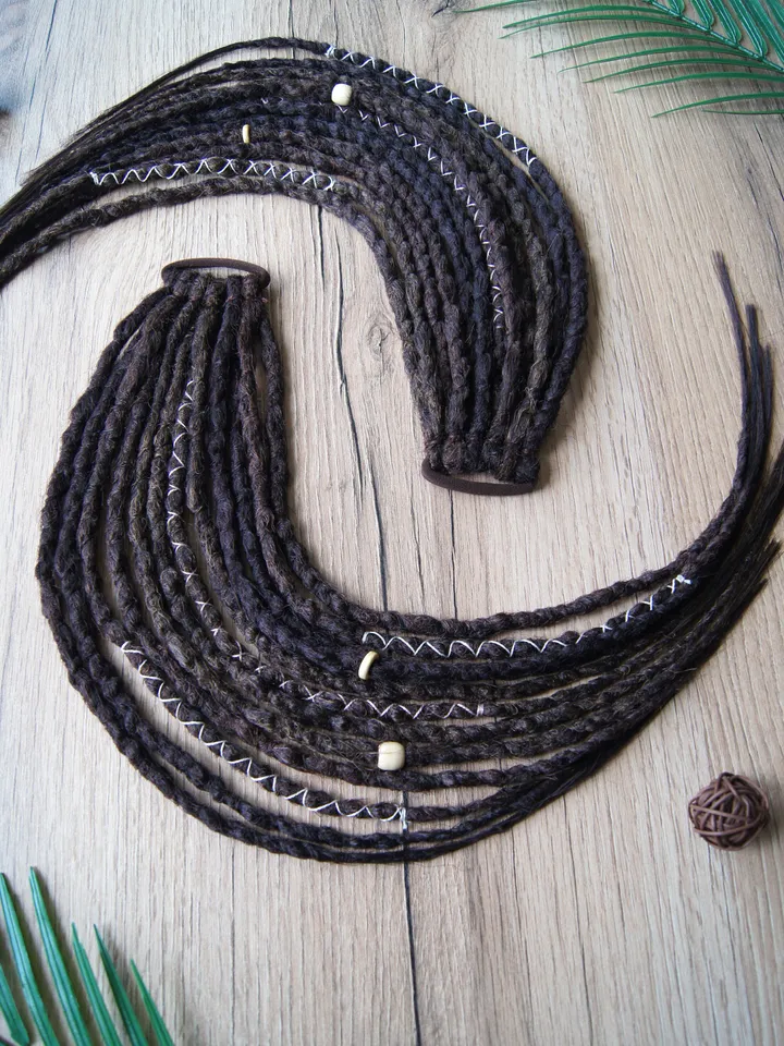 Ponytail Dreadlock Extension Dreadlocks on elastic band Mix brown Dreads Hippie Witchy Pagan Viking Bohemian Boho style