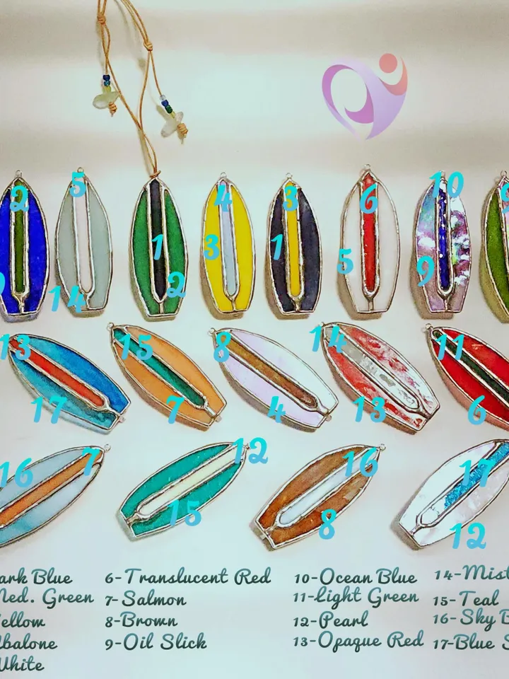 Real Stained Glass Surfboard Pendant Car Charm Mini Suncatcher for Rear View Mirror Cute Bag or Purse Charm Accessory Strong and Unique