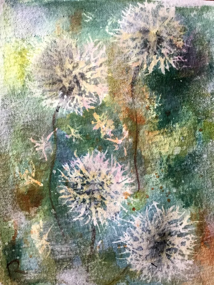 Dandelion fields original watercolour painting,flowers watercolour painting,floral landscape,small painting gift,wall hanging decoration