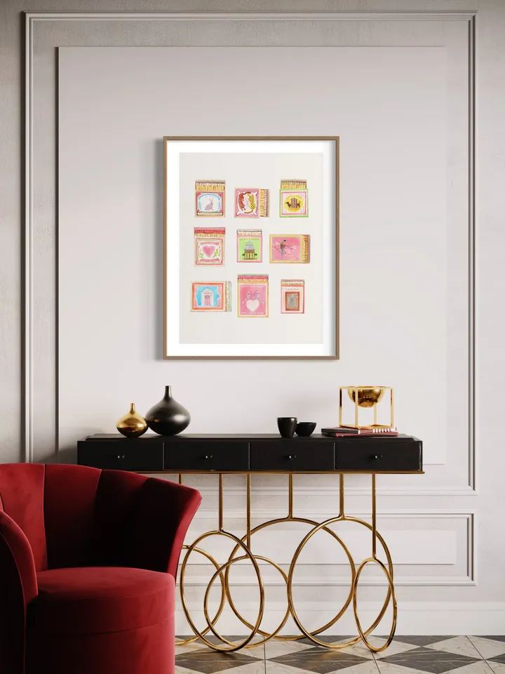 Matchbox Art Collection Print, Watercolor Painting, Vintage Matchbox, Pastel Print, Retro Art Print, Match Box Print, Game Room Art