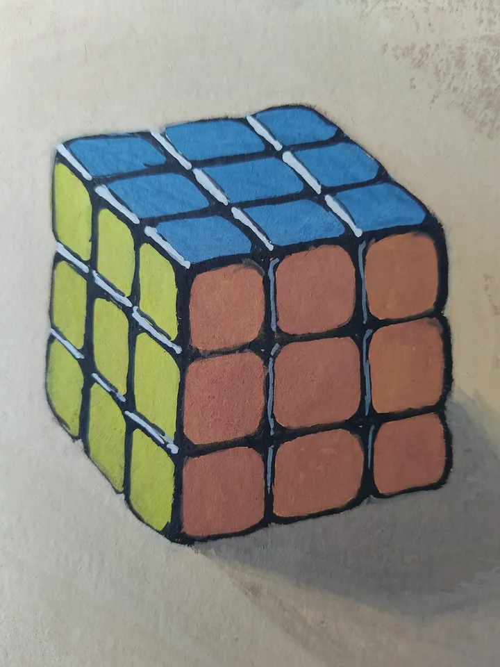 Rubik's Cube. Original gouache painting.