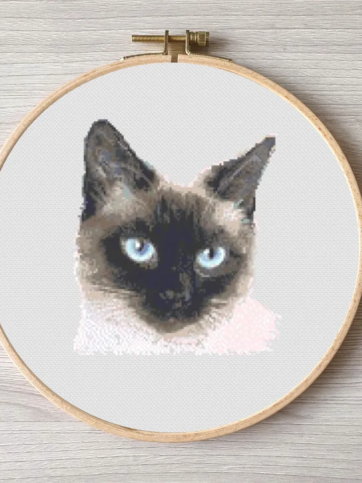 Thai cat pattern pdf cross stitch, pets easy embroidery DIY, art 18