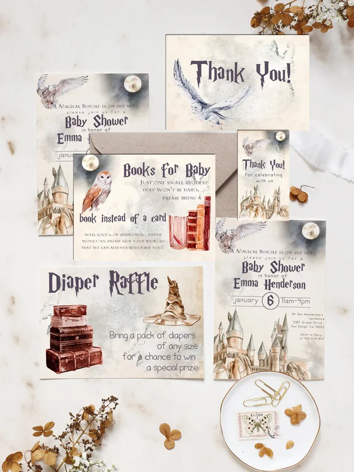 Wizard Baby Shower Invitation; Magic School Baby Schower kit template; A Magical Bundle on the Way; Magic School Invite Pack editable canva