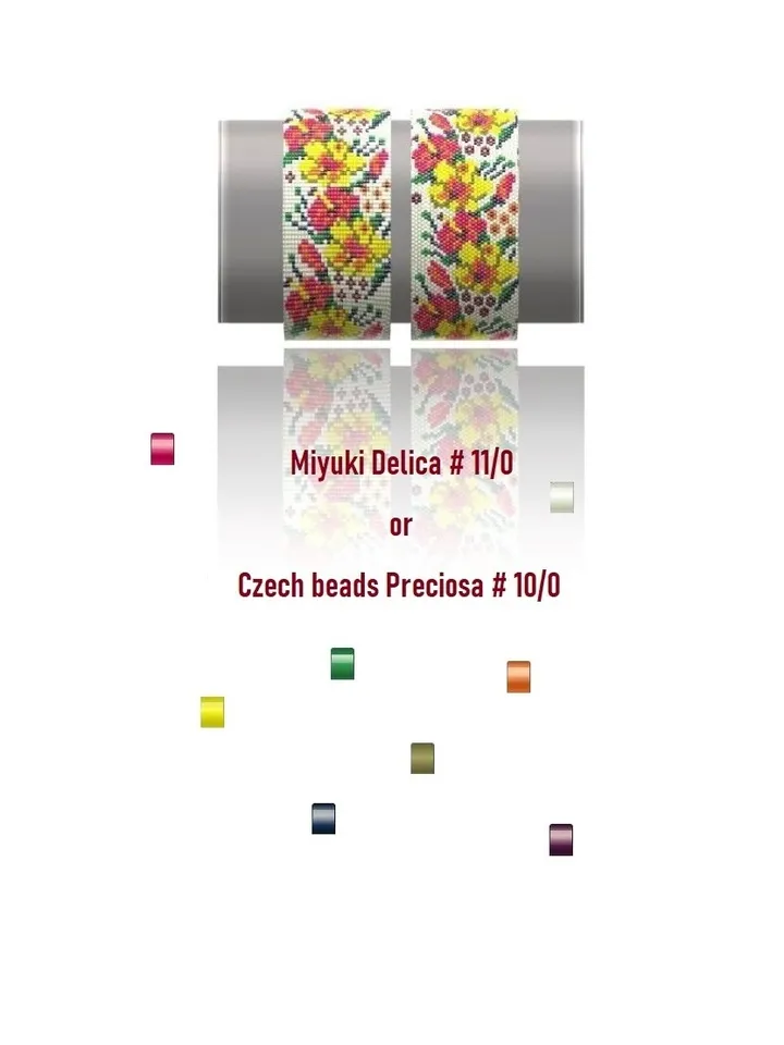 Cuff Bracelet Even Count Peyote Stitch - Loom-Square Stitch Bead Patterns Bracelets, Miyuki Delica or Preciosa, Instant Download