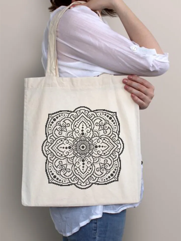 Flower mandala cross stitch pattern PDF download Monochrome cross stitch chart, Square mandala pattern digital for pillow cross stitch #M272