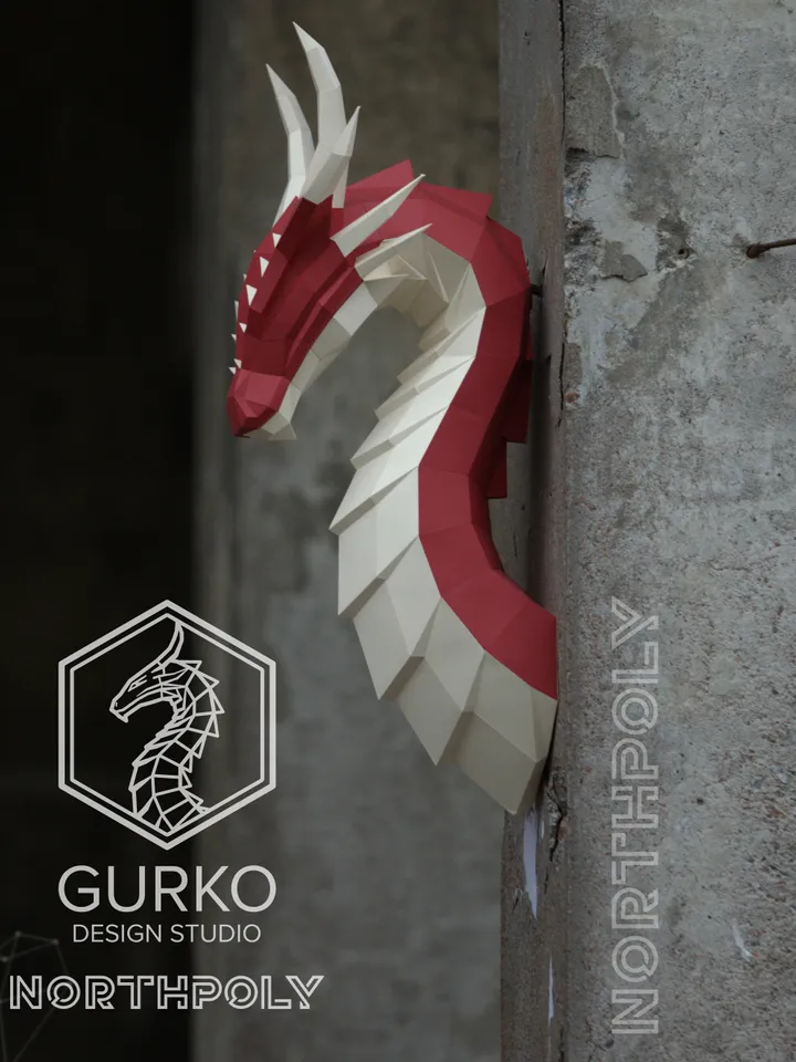 Fire Dragon Papercraft, Digital Template, PDF Download, Gurko, 3D Low Poly, Pepakura, DIY Origami Sculpture, Paper Decor, DIY Gift
