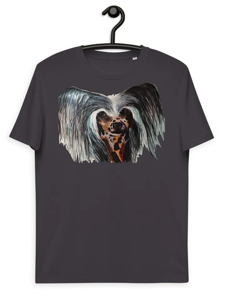 Chinese crested dog Unisex organic cotton t-shirt made with my own design,original watercolor chinese dog painting,funny animals gifts.