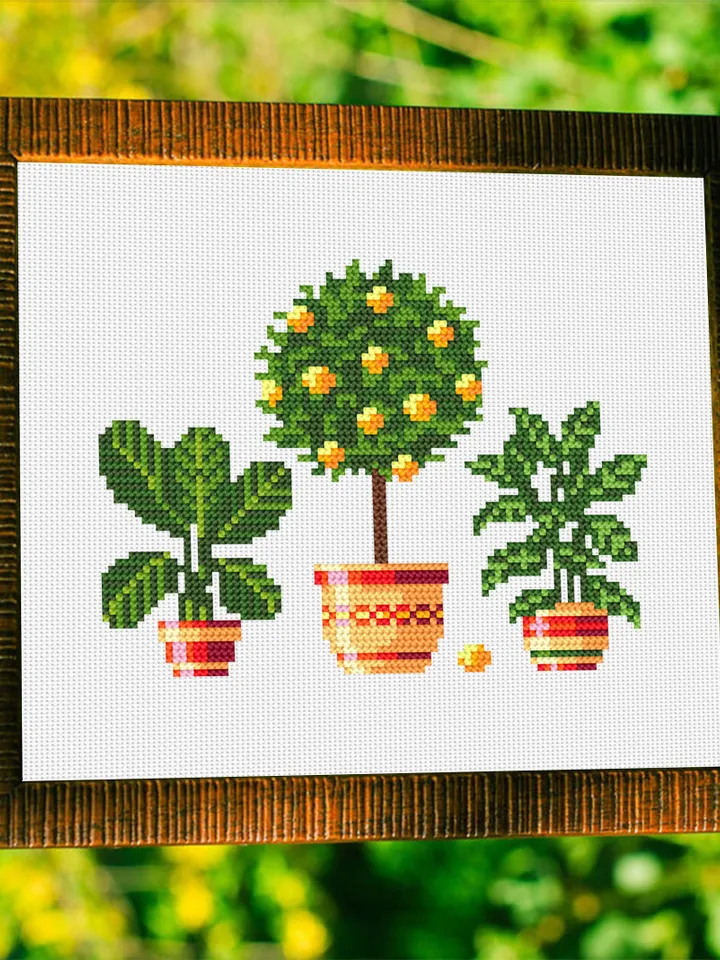 Home plants cross stitch pattern download PDF Potted plants cross stitch chart, Garden embroidery PDF, Small beginner stitch, Home decor #P7