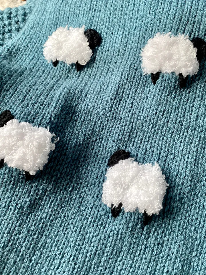 Reversible Sheep Baby Blanket, Handknit, Fuzzy Sheep, Flannel on Reverse (Optional) 3 Sizes