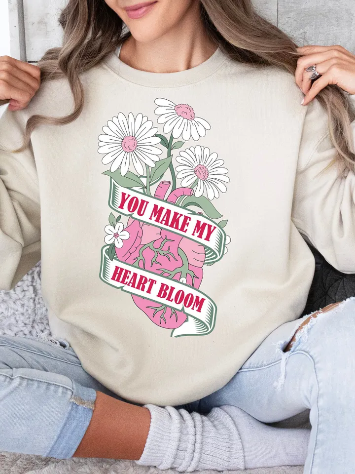 You Make My Heart Bloom, Cute Valentines Day Png, Retro Valentine's Day Png, Trendy Valentine’s Day, Vday shirt png,Groovy Valentines