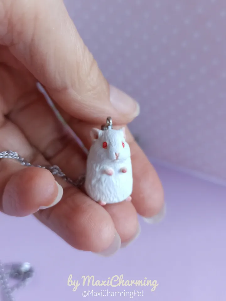 White Syrian hamster red eyes necklace