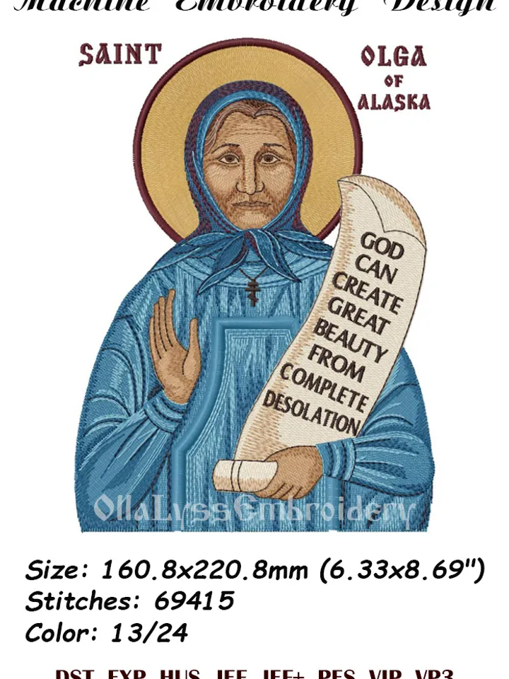 Saint Olga of Alaska embroidery design
