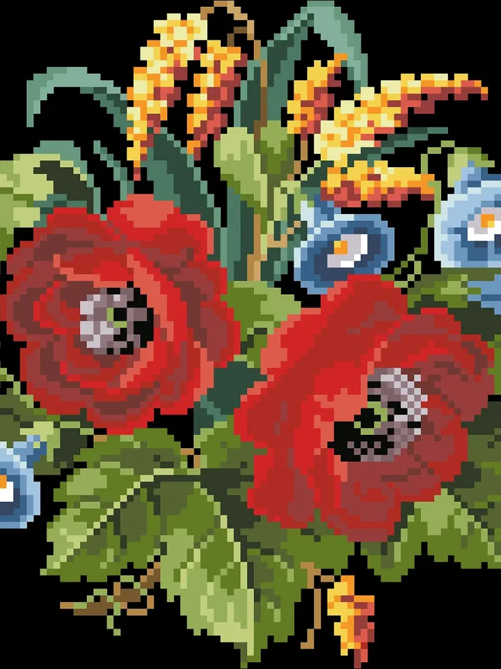 Antique Cross Stitch Pattern Poppies and Convolvulus Counted Digital Download PDF