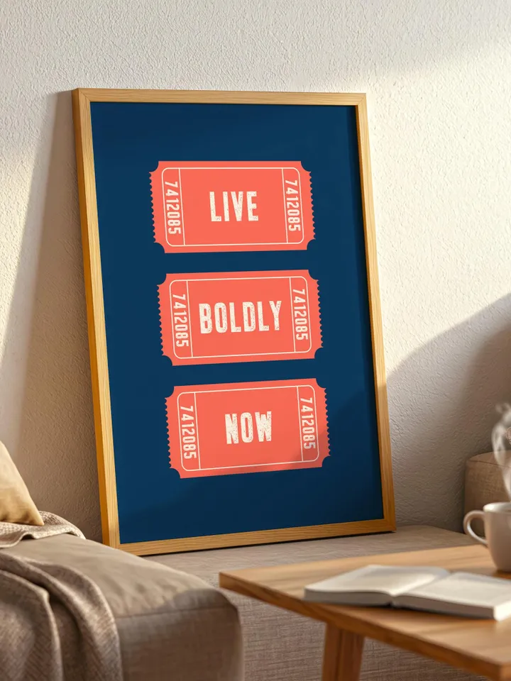 Live Boldly Now Ticket Wall Art, Retro Ticket Poster, Motivational Quote, Minimalist Decor, Digital Download, Personalized and Customizable
