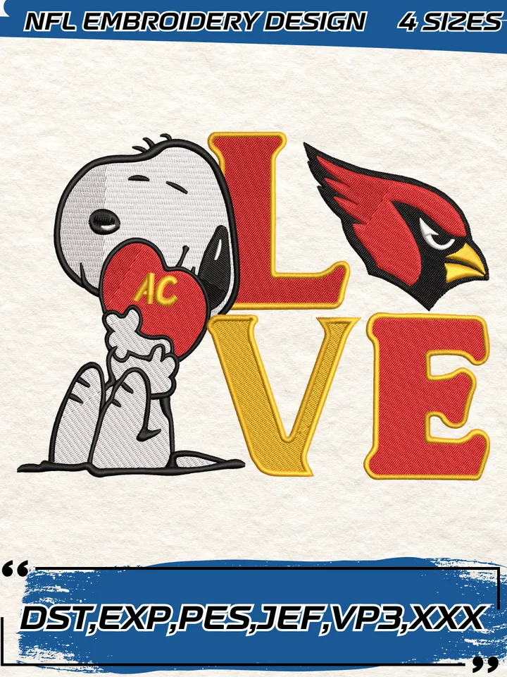 Snoopy Love Arizona Cardinals Embroidery Design,NFL Logo Embroidery Design,Machine Embroidery Design File,4 Sizes, Digital Download