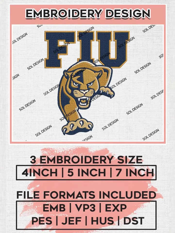 Florida International Panthers Logo Machine Embroidery Design, NCAA FIU Panthers Embroidery Design Design files, NCAA Embroidery Designs, NCAA Machine Embroidery Designs, Digital Download