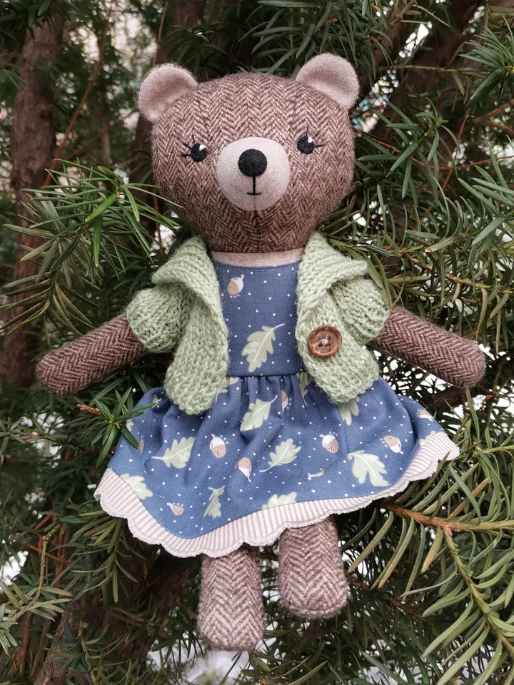 Brown bear girl, handmade plush toy, stuffed teddy bear toy, textile animal doll