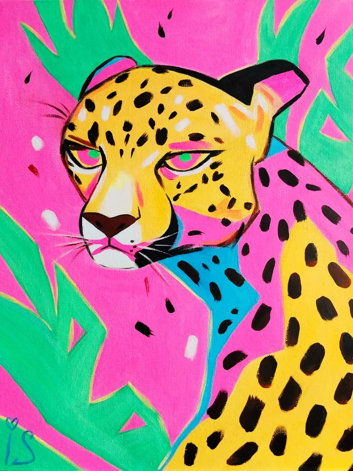 Neon Leopard Original Acrylic Painting