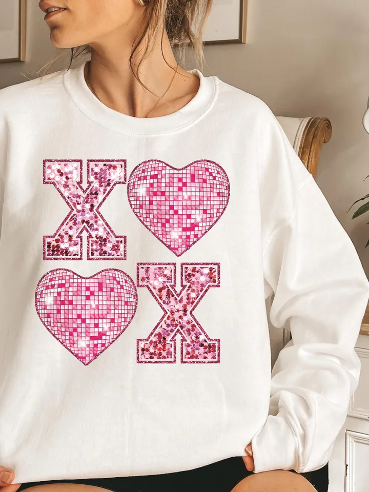XOXO Faux Sequin PNG Disco Ball Valentine, Valentines Day Png, love png, Retro Valentines Png, Trendy Valentines Png, valentine shirt png