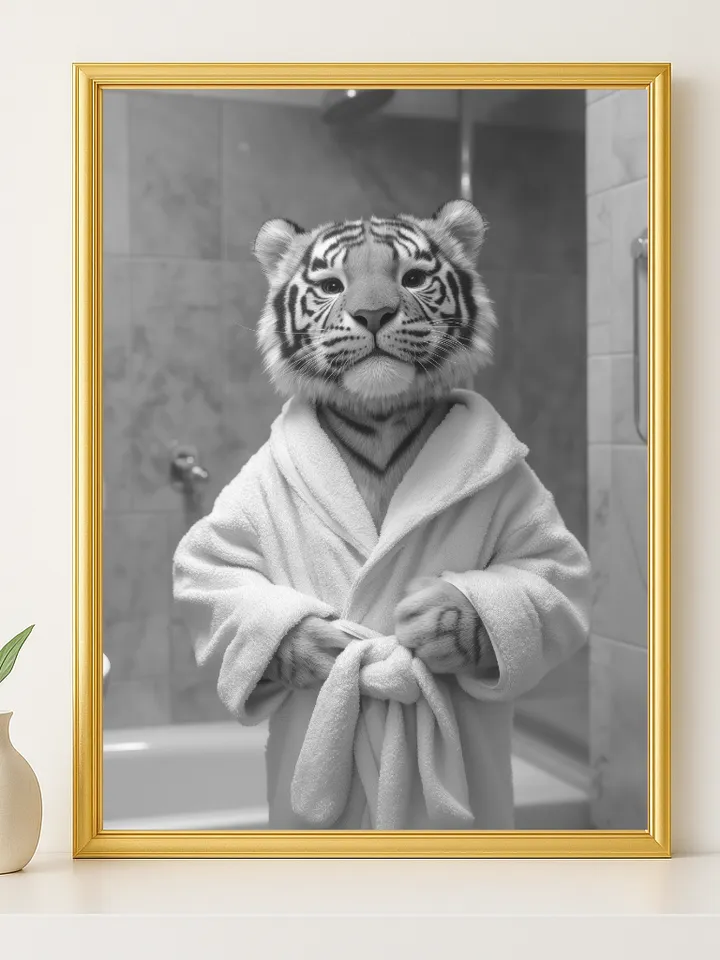 Cute Raccoon Bathroom Wall Art, Funny Animal in Robe Print, Whimsical Raccoon Decor, Adorable Digital Download