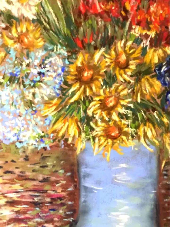 Vase of flowers,impressionistic soft pastel painting on pastelmat Monet inspired,gift for her,original wall art.
