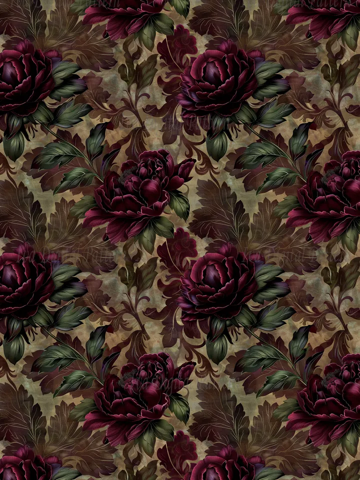 Vintage Gothic seamless pattern, repeating red peony flowers ,dark abstract floral pattern, style renaissance, digital paper, commercial use
