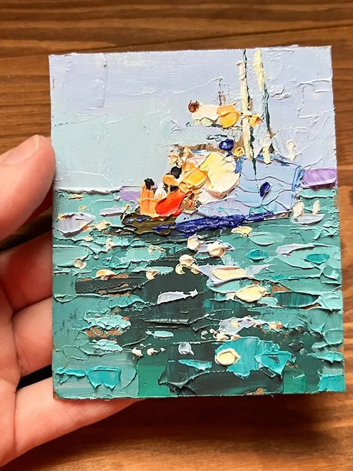 California Painting Boat Artwork Impasto Oil Paintings