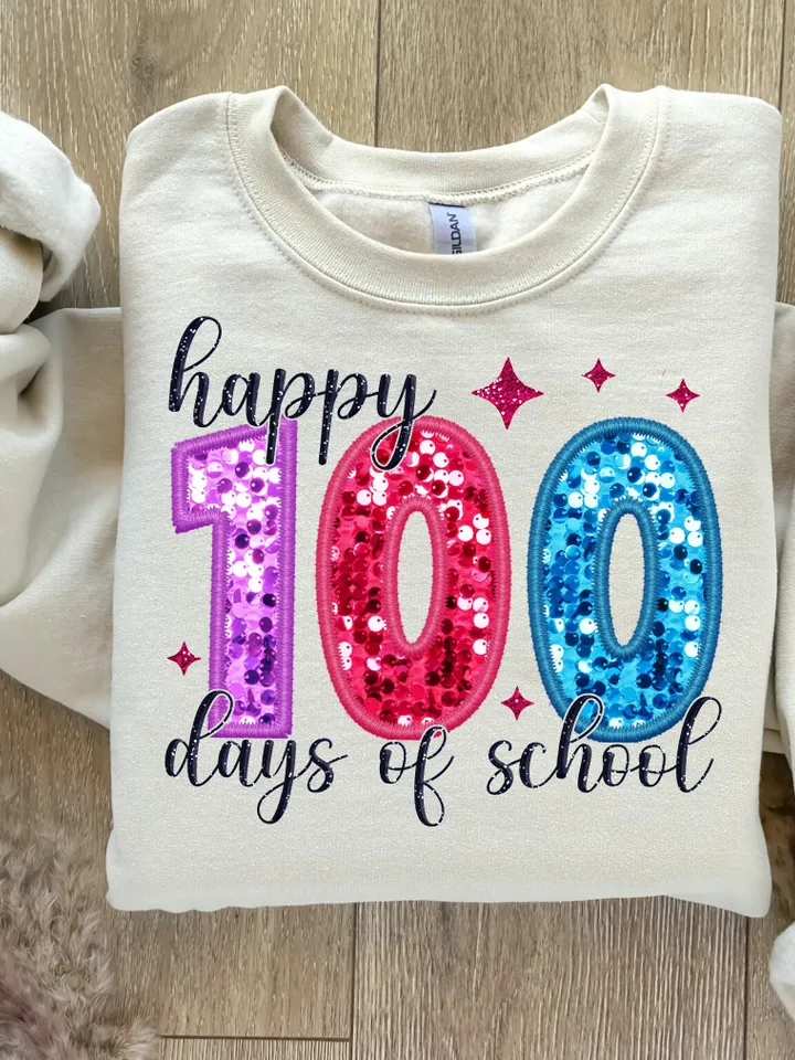 Happy 100 days of school PNG, Faux Sequins Glitter Sparkly Sublimation shirt design, Trendy 100 Days of School Digital download