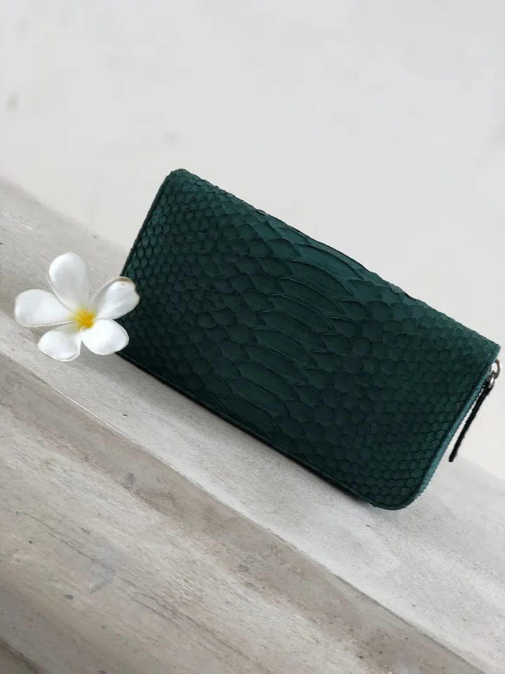 Python Wallet Dark Green | Genuine Python Skin Green Bottle Color Wallet Unissex | Calssy Elegant Python Genuine Leather Wallet Handmade New