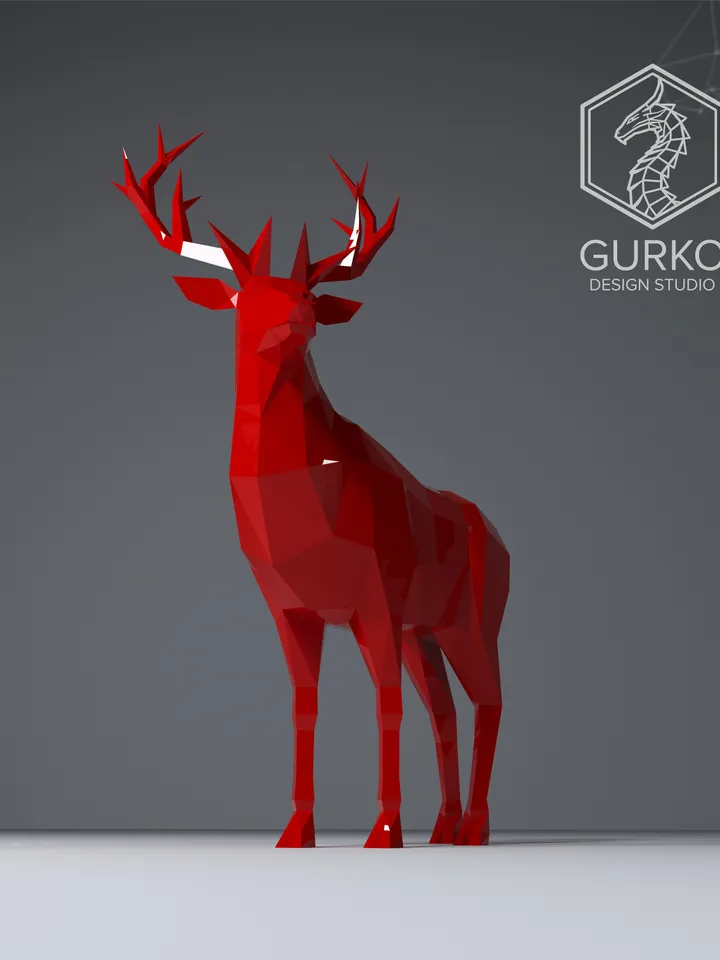 Red Deer Papercraft, Digital Template, PDF Download, Gurko, 3D Low Poly, Pepakura, DIY Origami Sculpture, Paper Party Decoration, DIY Gift