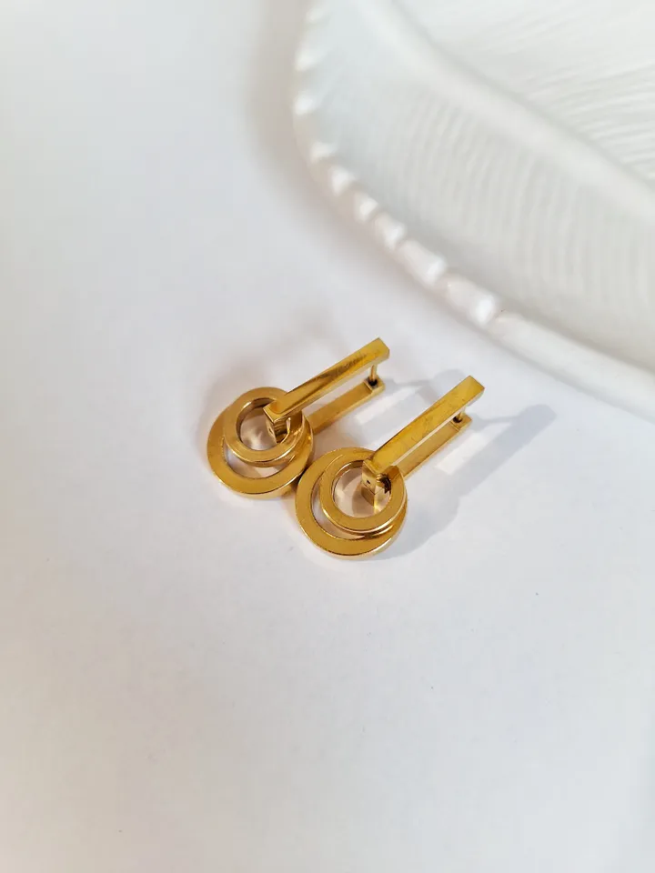 Elongated steel earrings hand made Stylish jewelry for everyday looks Gold plated earrings